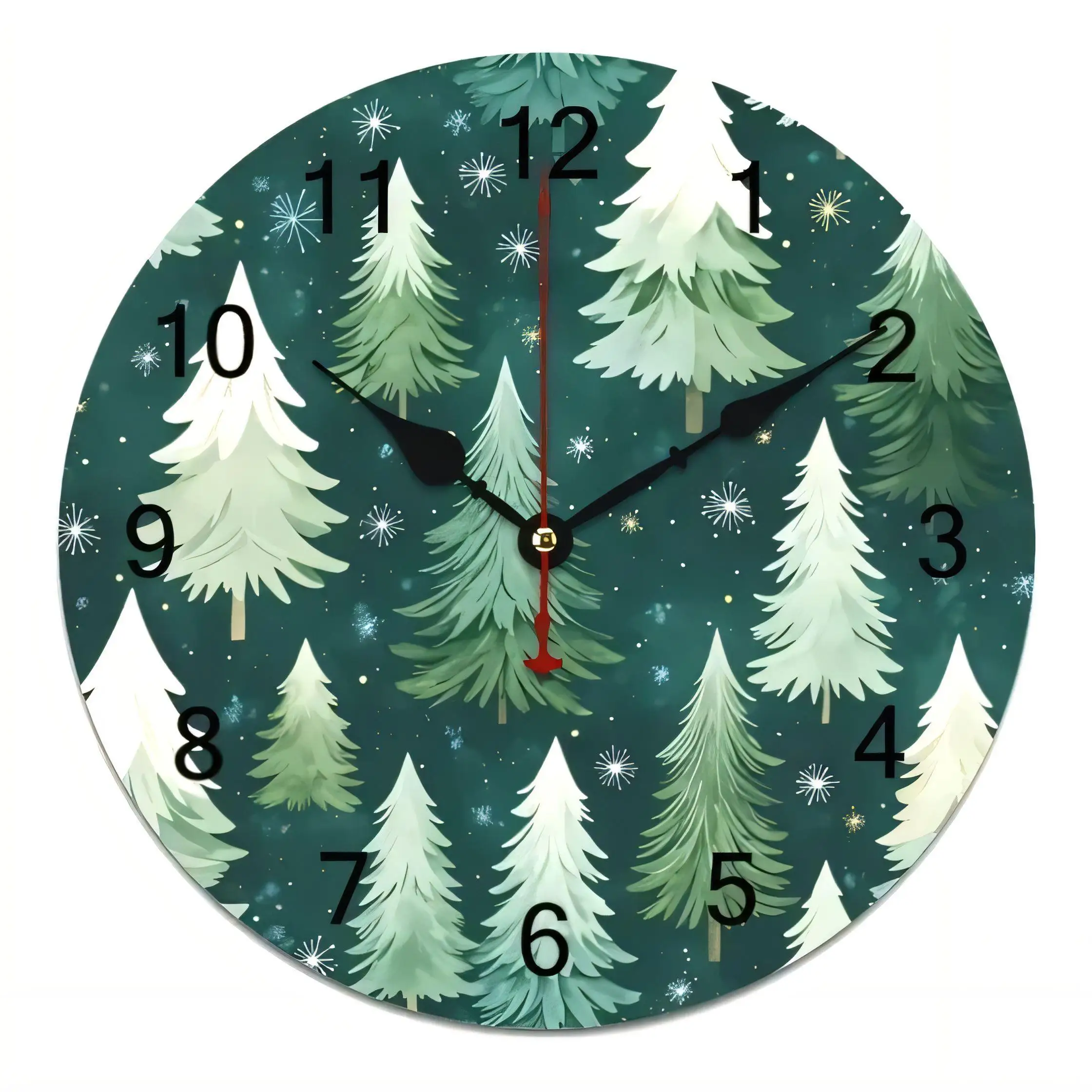 Winter Teal Wall Clock  10:10 Silent Non Ticking Battery Operated Cozy Holiday Decorative for Home Bathroom Kitchen