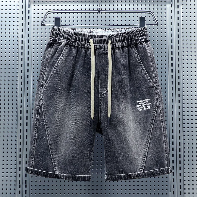 

Мужские новые джинсовые шорты с буквами, летние корейские повседневные свободные синие брюки на шнурке, модные универсальные удобные брюки с карманами