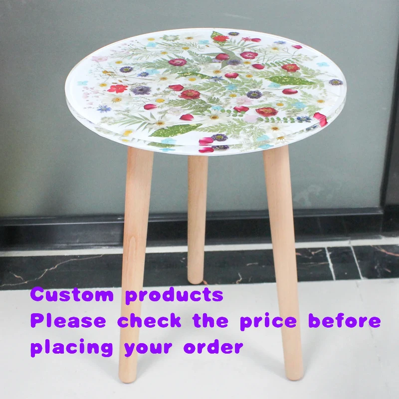 custom.Best Furniture Handmade Round Shape Epoxy Resin Side Table Modern Style Real Mix Flower Tea Coffee Table Home & Offic