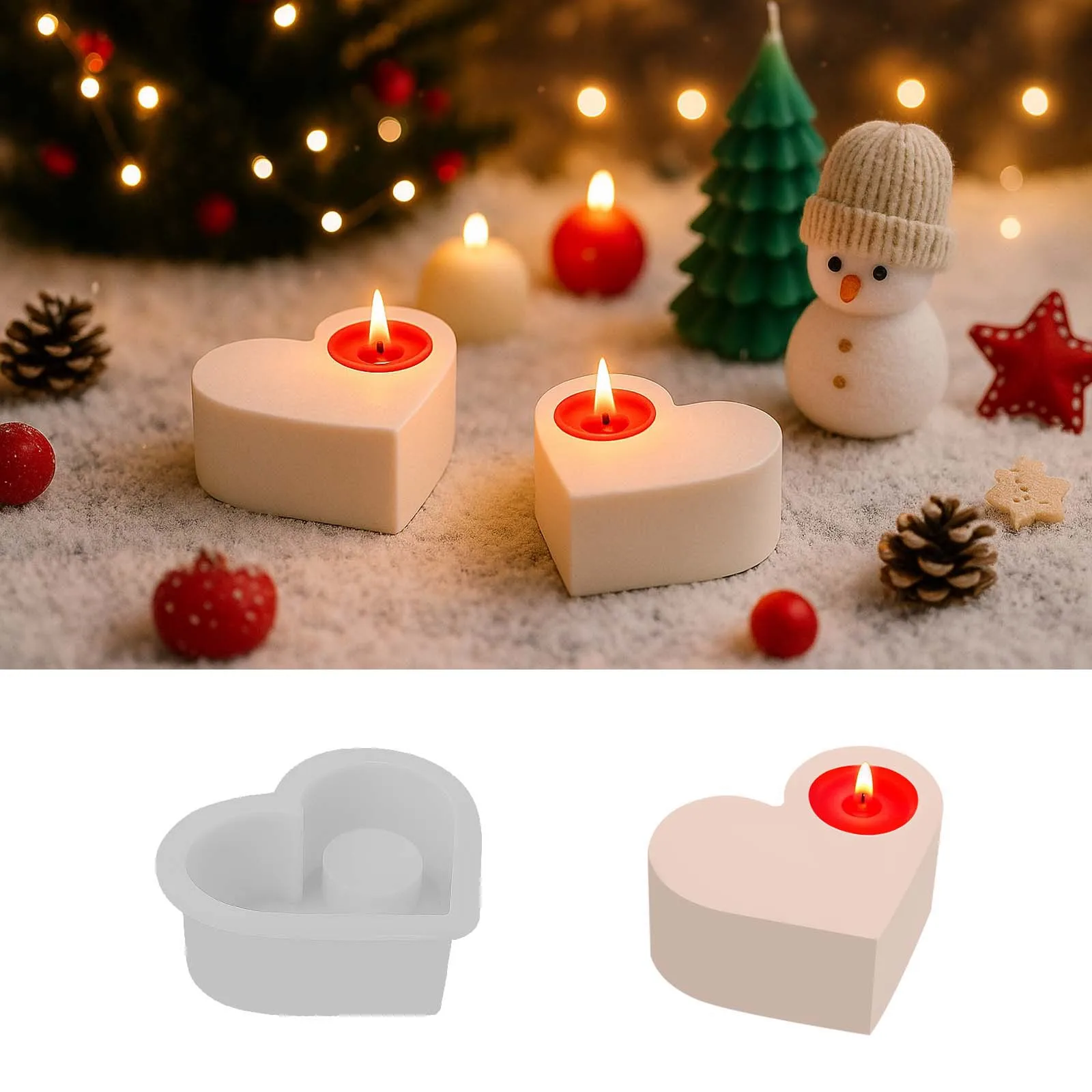 Herzförmige Silikon-Kerzenform zum Selbermachen, Hochzeit, Valentinstag, Geschenk, Kerzenhalter, Teelampenhalter, Epoxidharz, Gips, Betonform