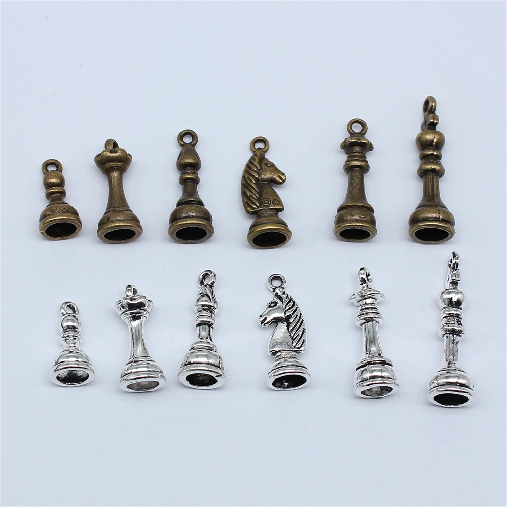 12pcs Chess Charms For Jewelry Making Zinc Alloy Chess Pendant Charms For DIY Fashion Jewelry Charms Making