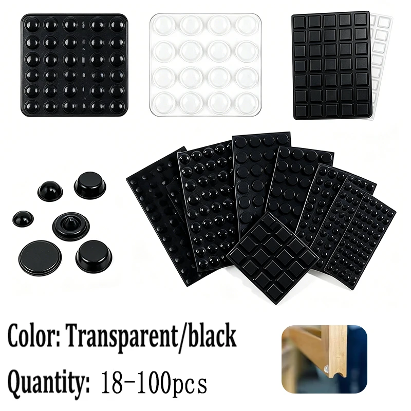 Silicone Cushion Mat, Self-Adhesive Pad, Black/Clear Rubber Feet, Cabinet Plug Bumper Pad, Adhesive Cushion Cabinet Door Mat