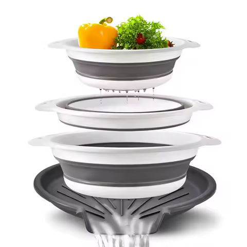 3/4PCS Foldable Colander Strainer Set With Self-Draining Base Fits Over Sink Rim Easy Storage Kitchen Strainer for Pasta Veggies