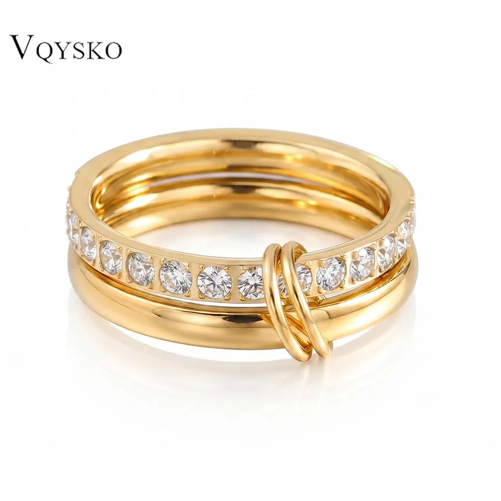 Neue Mode 5MM Einzelring Diamant-Set Doppelring für Damen Edelstahl-Schmuck Reise-Hochzeitsgeschenke Großhandel