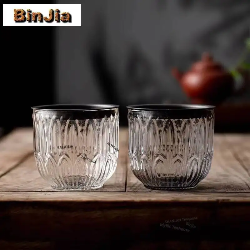 300ml Creative Heat-resistant Glass Jianshui Japanese Lotus Tea Washing Basin With Lid Tea Dust  Barrel Store Water Pot Holder