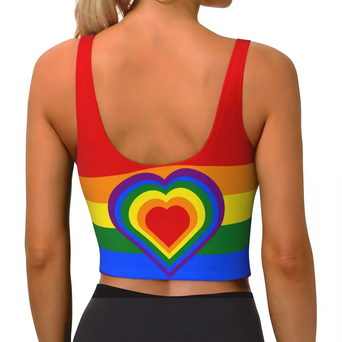 Bandera del arco iris con corazones Tops básicos mujeres Samba Sexy cuello en V Yoga Fitness deportes Tops