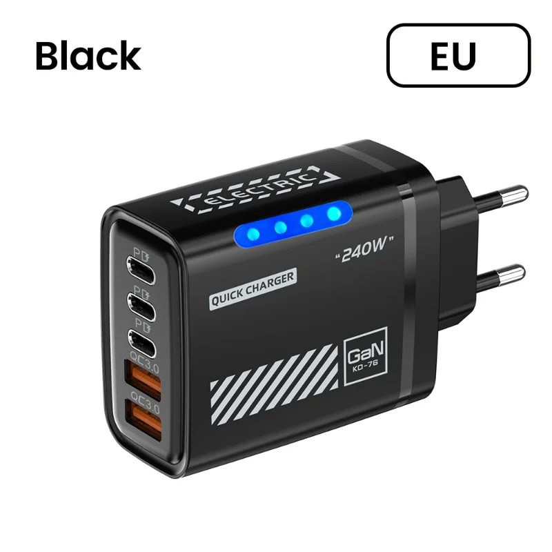  240 W GaN Ladegerät 5 Ports 3USB 2 Typ-C Schnelle Lade US/EU Stecker Mit LED licht Desktop Power Adapter Für Iphone Huawei Xiaomi