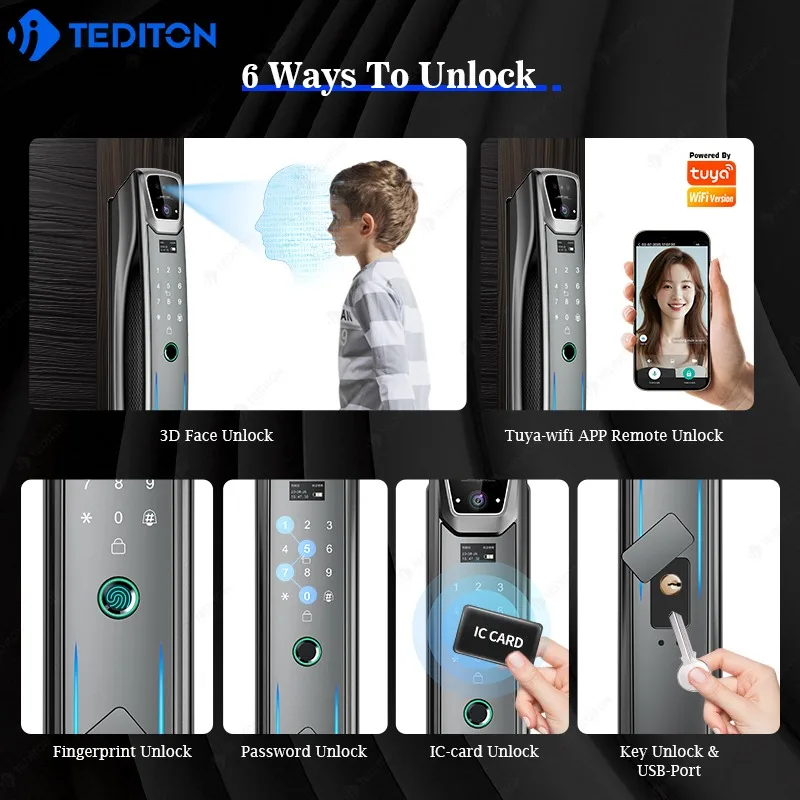 [2026]TEDITON Face ID Keyless Entry Digital Electronic Gate Smart Keyless Entry Untuk Pintu Depan Eksternal Smart Door Keyless Entr