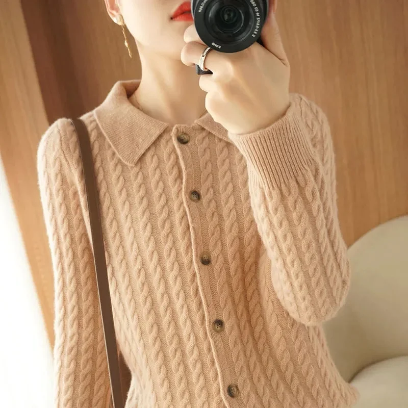 Cashmere Sweater For Women Autumn And Winter New Knitted Cardigan For Women Loose Fitting Woolen Sweater Lapel Jacket Camel XXXL