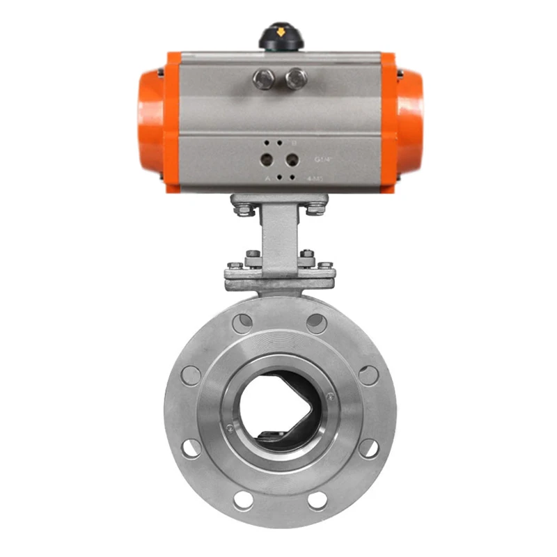 Double acting two-way v-port DN80 3 inch ss304 stainless steel flange pneumatic actuator control section ball valve