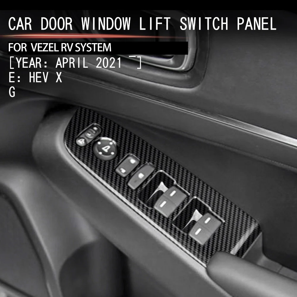 Fibra De Carbono Janela De Vidro Elevador Botão Guarnição, Tampa Do Interruptor, Porta Braço Painel Adesivo, Fit para Honda HRV, HR-V, Vezel 2021, 2022