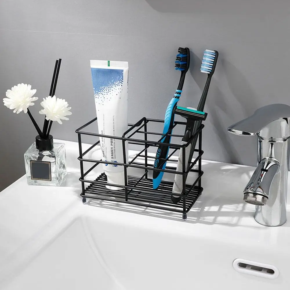 Stainless Steel Toothbrush Holder Black/Silver Easy to Clean Toothpaste Holder Stand Saving Space Non-Slip