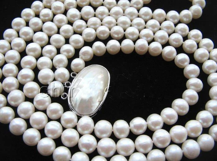 Favorite Pearl Jewelry,10mm 3Row White Freshwater Pearl Necklace Shell Clasp,Charming Wedding Birthday Party Perfect Lady Gift