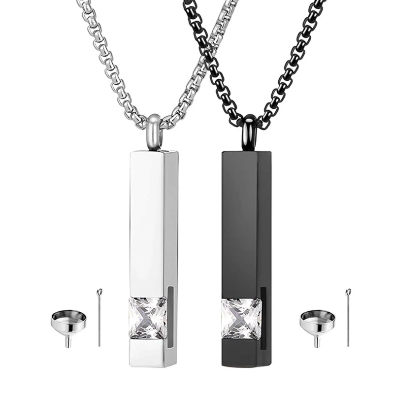 2x Cremation Urn Pendant Necklace for Memorial Stainless Steel with Zircon