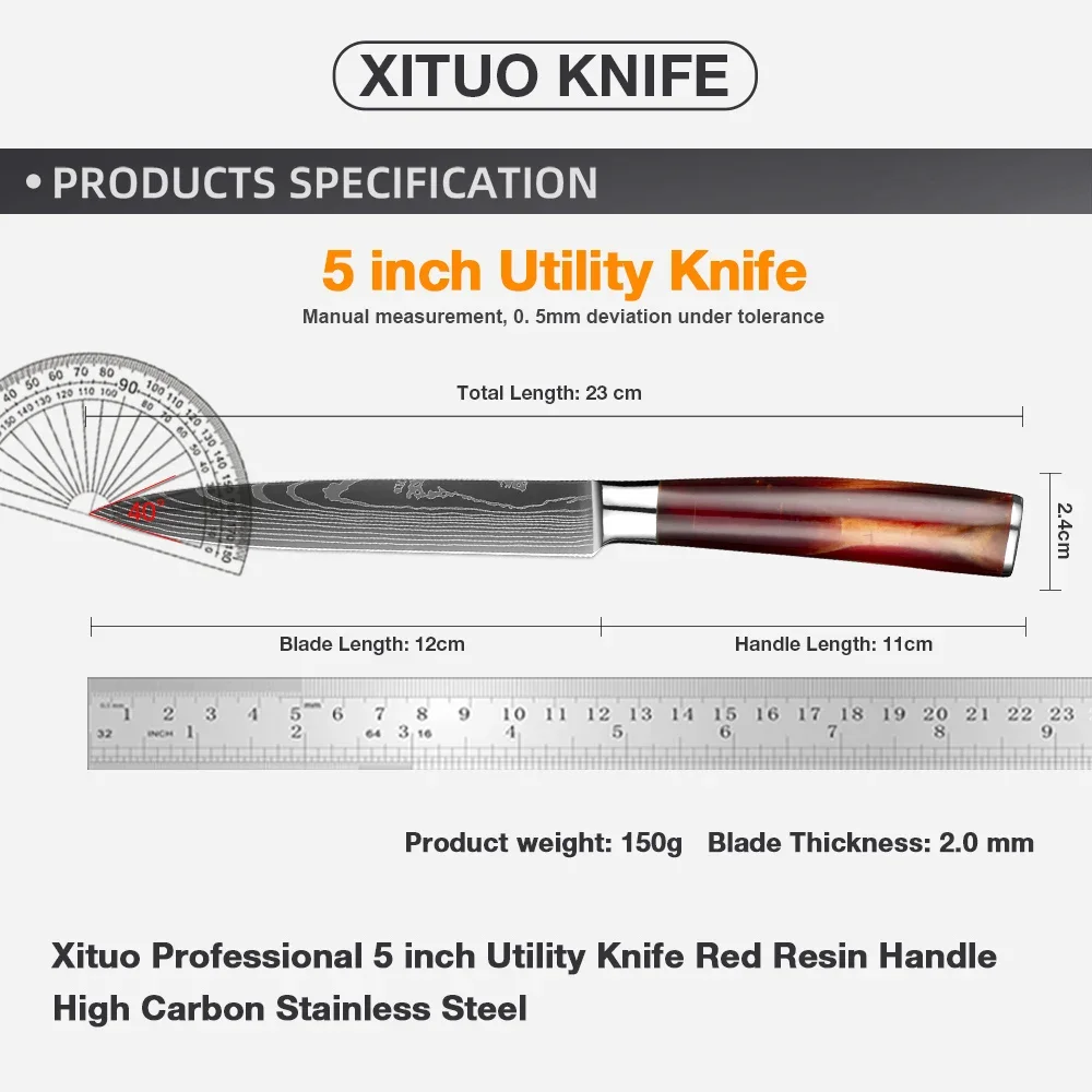 5 Inch Utility Knife Meat, Fruit, Vegetable Knives Paring Knife German Stainless Steel Kitchen Chefs Knife Full Tang Handle