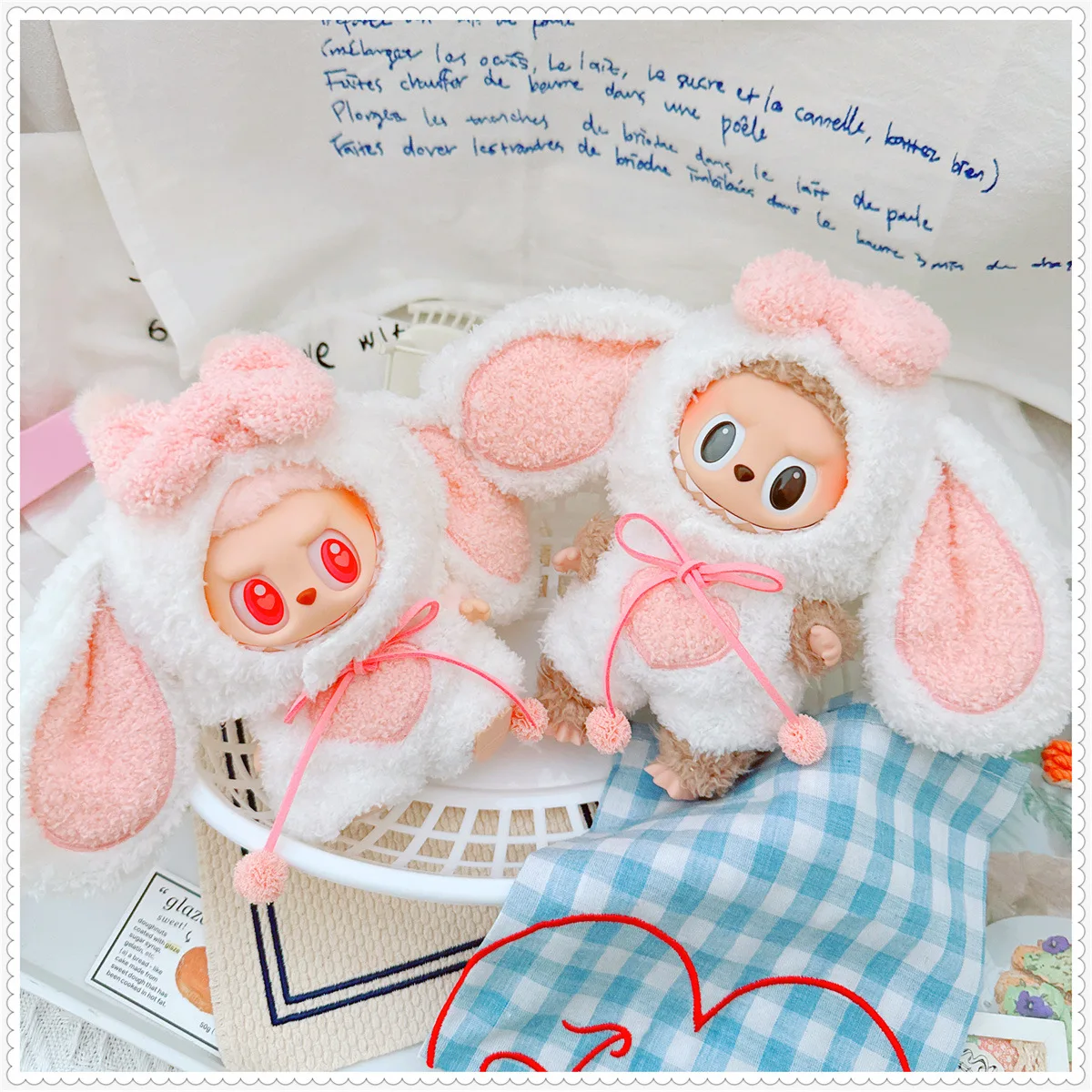 Cute Soft Fluffy Bunny 2Pcs Set Plush Doll Clothes for 10cm Kawaii Idol Doll DIY Dress up Game Change Clothes for Girls