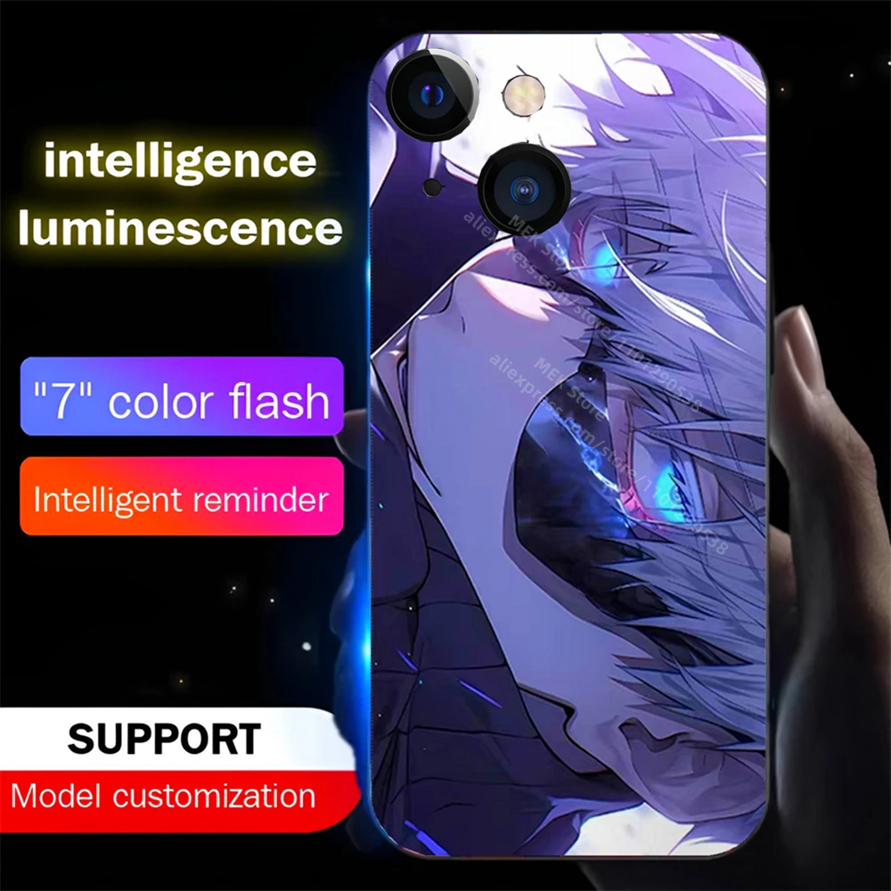 So Cool New Anime Sound Control LED Flash Cases Luminous Glass Cover For Samsung S25 S24 S23 S22 S21 S20 FE Note 20 Plus Ultra