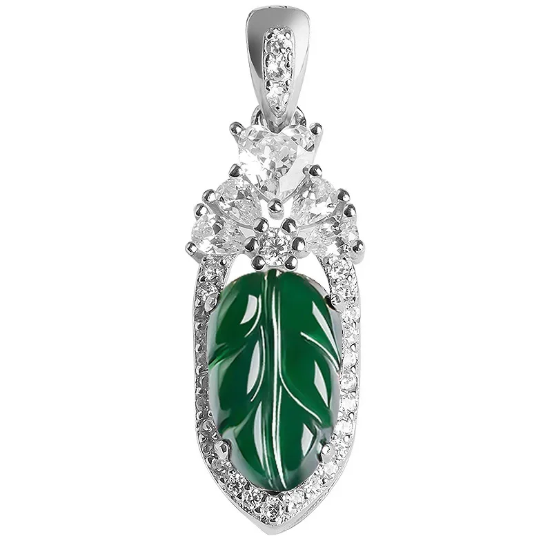 

Burmese Jade Leaf Pendant Jewelry Green Jadeite Necklace Talismans Men Amulet 925 Silver Emerald Gifts for Women Natural