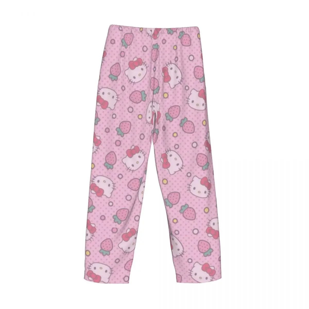 Calça pijama anime Hello Kitty masculina, arco rosa, personalizada, lounge, sono, estiramento, roupa de dormir, fundo com bolsos, anime