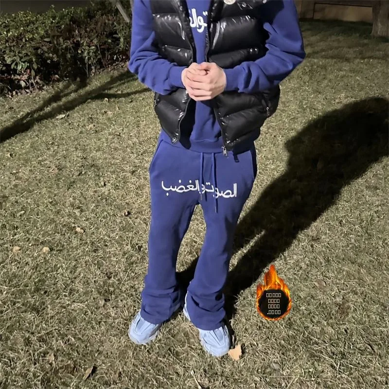 

Оригинальные повседневные спортивные брюки с вышивкой в арабском стиле, свободные, прямого кроя, из высокоэластичного полиэстера, теплые зимние штаны