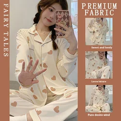 Spring and Autumn Two-Piece Set of Sweet Girl Pajamas Homewear Korean Version of the Ladies Long-Sleeved Pajamas Student Homewea