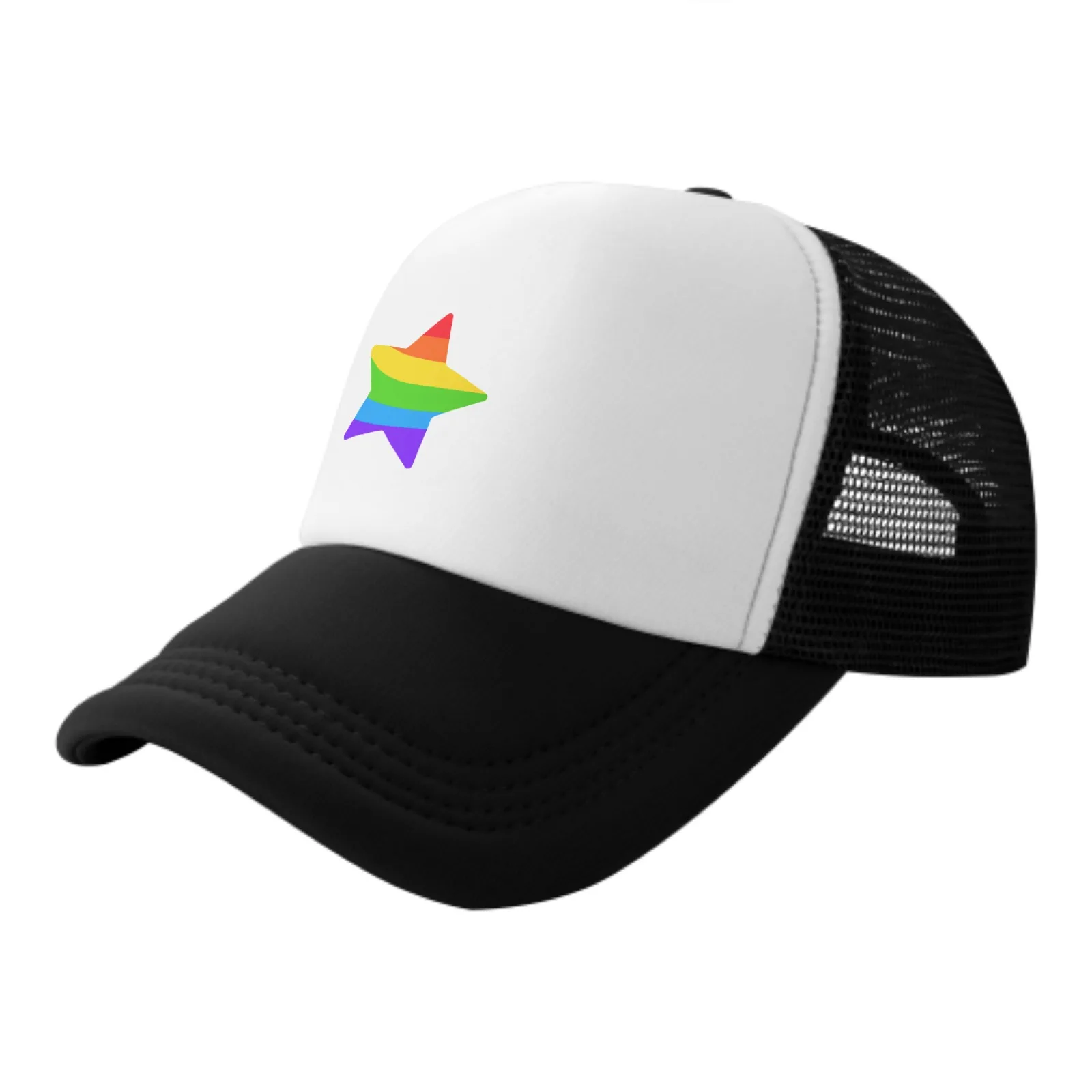 

LGBT Rainbow Star Print Mesh Baseball Cap Trucker Hats Sports Outdoor Adjustable Washed Snapback Dad Hat