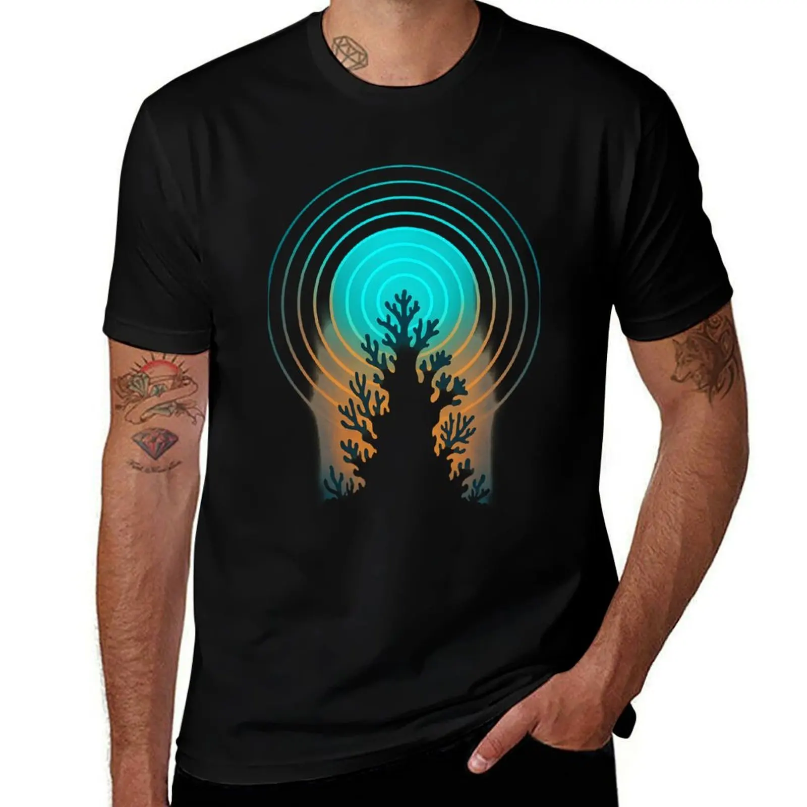

Neon Coral Mind – Abstract Coral with Radiating Wave Design T-Shirt valentines clothes men t shirts