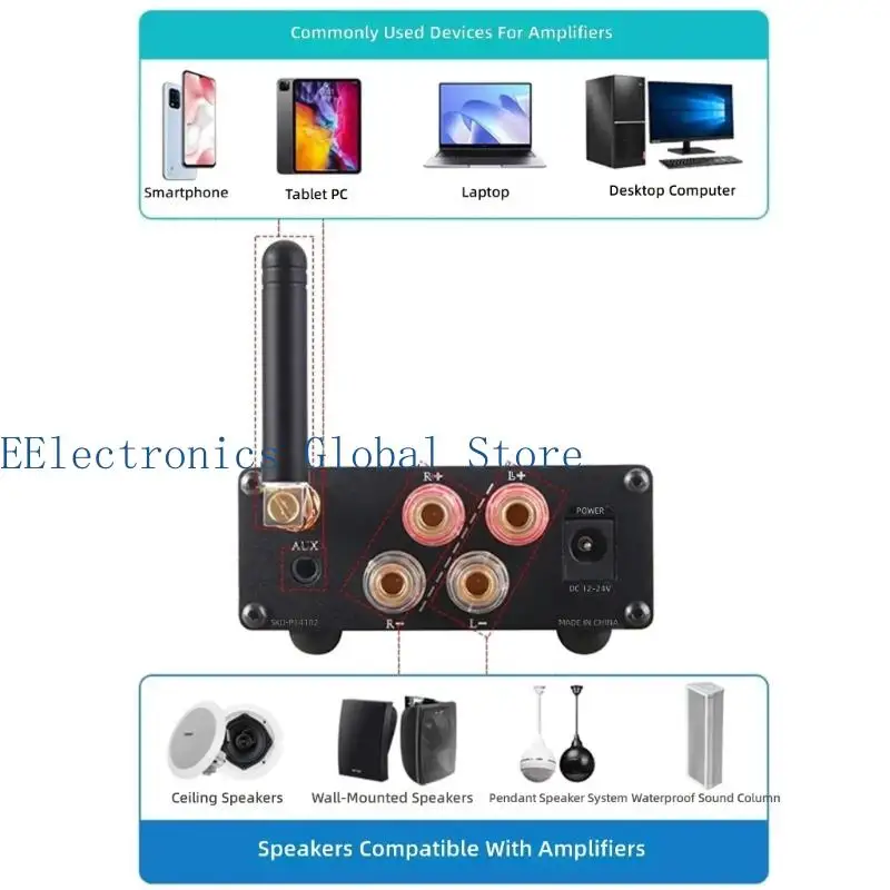 462B 50Wx2 Bluetooth-Compatible Stereo Receiver with Auxes Input and Three Knobs for Ceiling