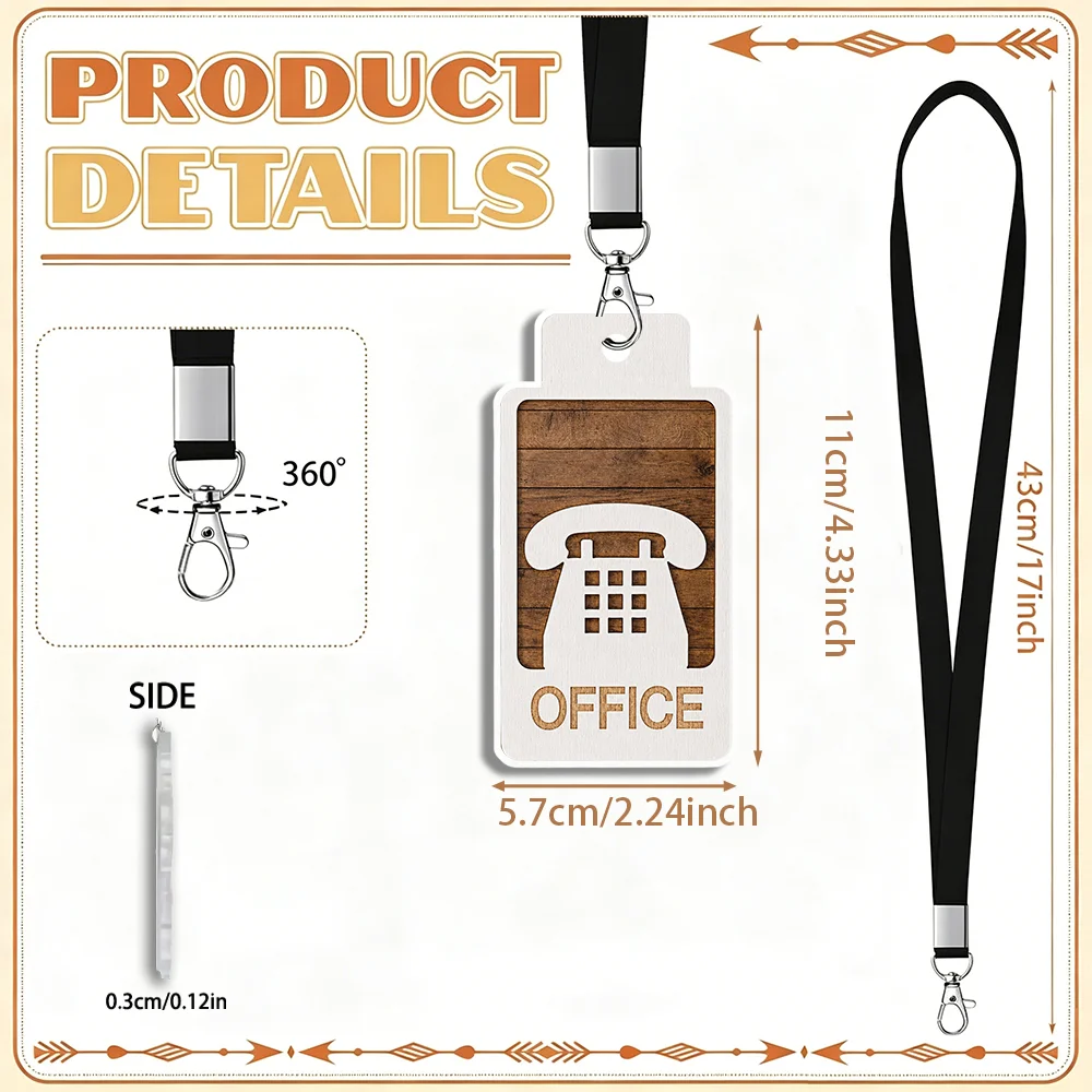 Rustic Wood Grain Acrylic Hall Pass Cards with Lanyards 6 Pack, Restroom Nurse Library Office Pass for Boys Girls Teachers