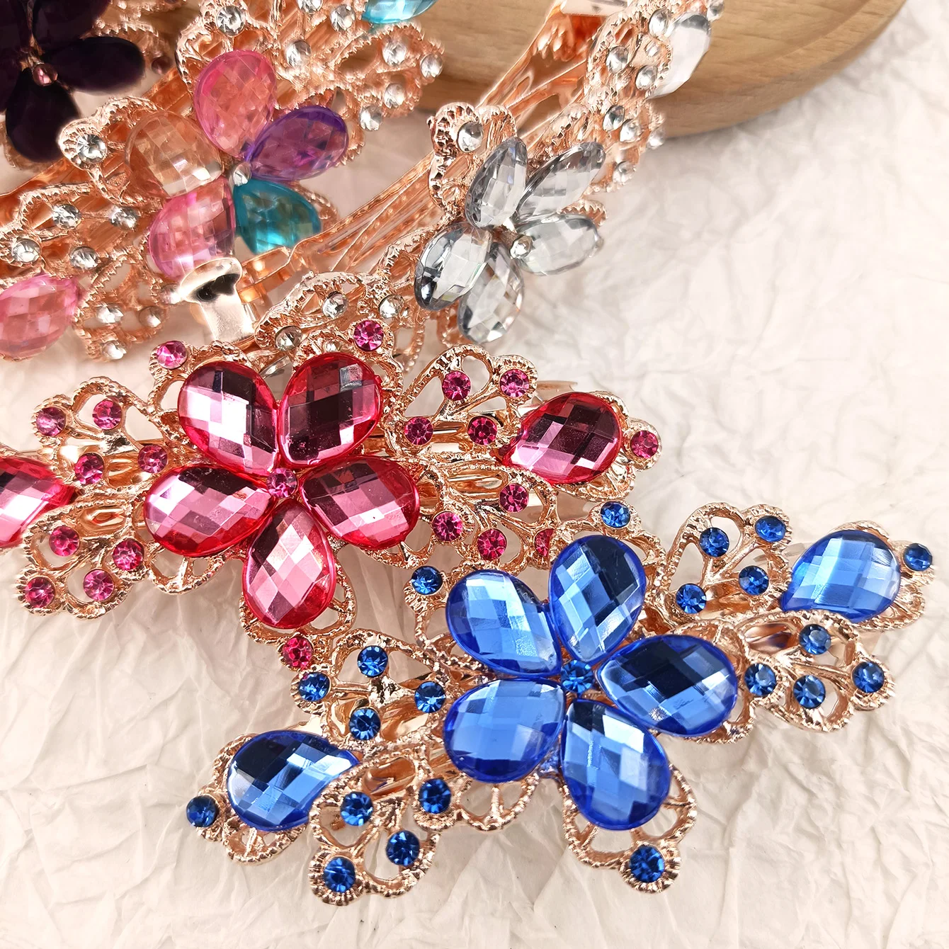 Kristall Floral Haarnadel Mädchen Damen Hairwear Schmuck Für Frauen Strass Legierung Haar Clip Party Haarspangen – Detail 5