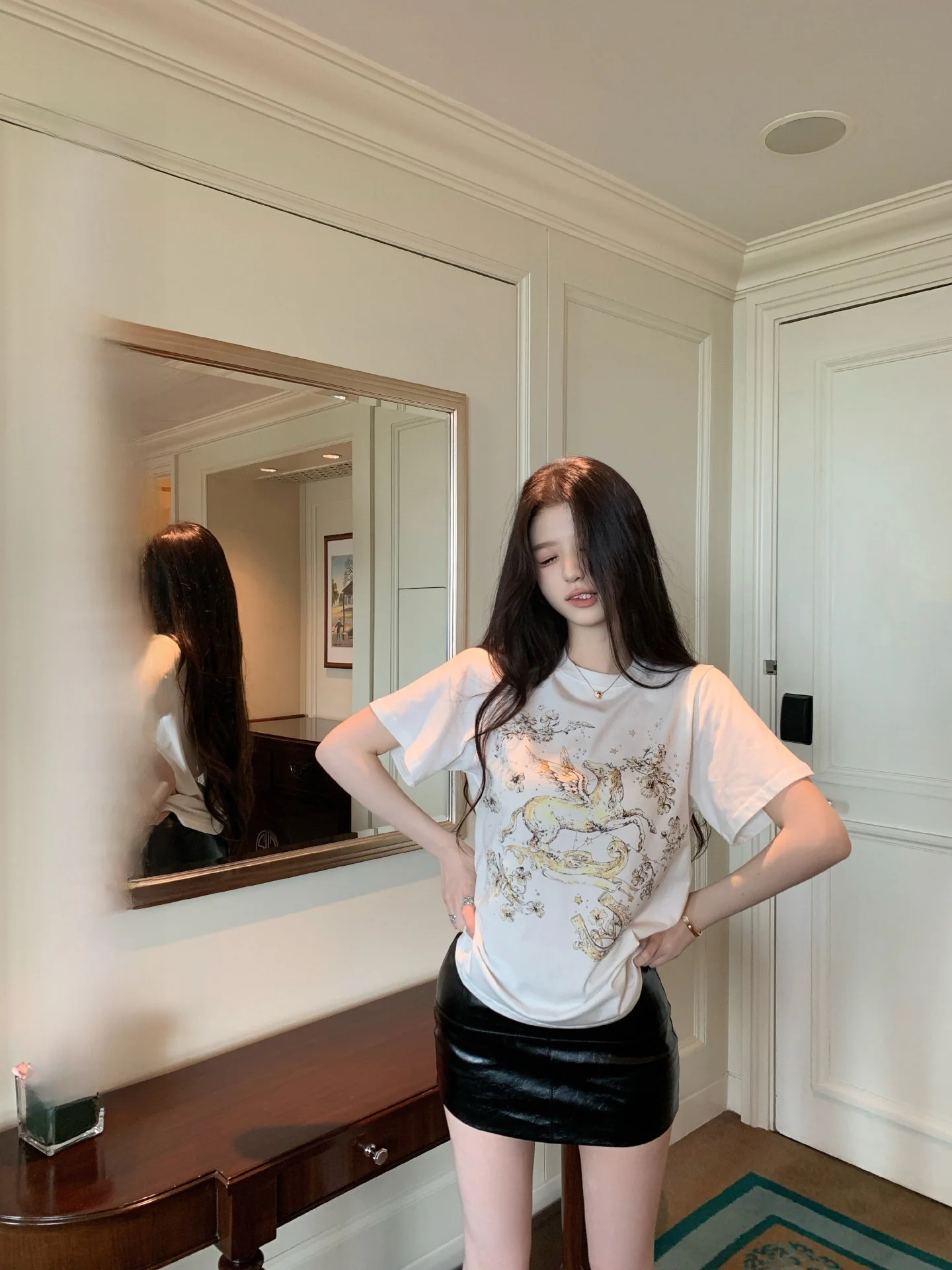 

OKMASHOP D10r Женская хлопковая футболка, летняя модная повседневная футболка с короткими рукавами и принтом, дышащая, удобная, в корейском стиле