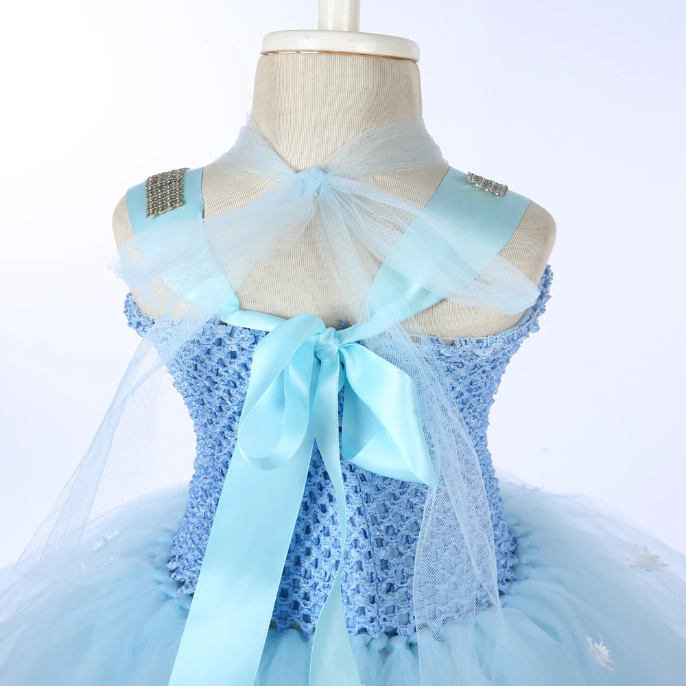 Blue Princess Elsa Costumes for Girls Christmas Snow Queen Ballet Tutu Dress for Kids New Year Outfit with Wig Braid Wand Gloves