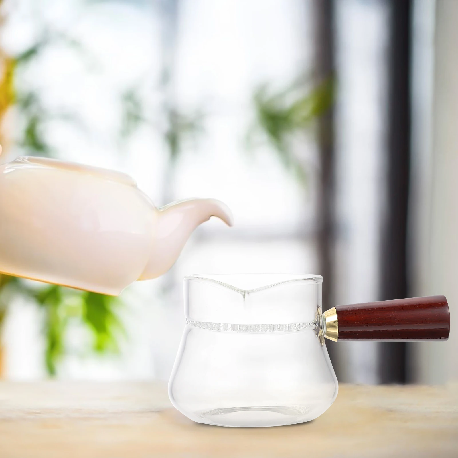 

Wooden Handle Public Glass Tea Dispenser Cup Household Transparent Reusable Heat Resistant Anti Scalding Easy Pouring