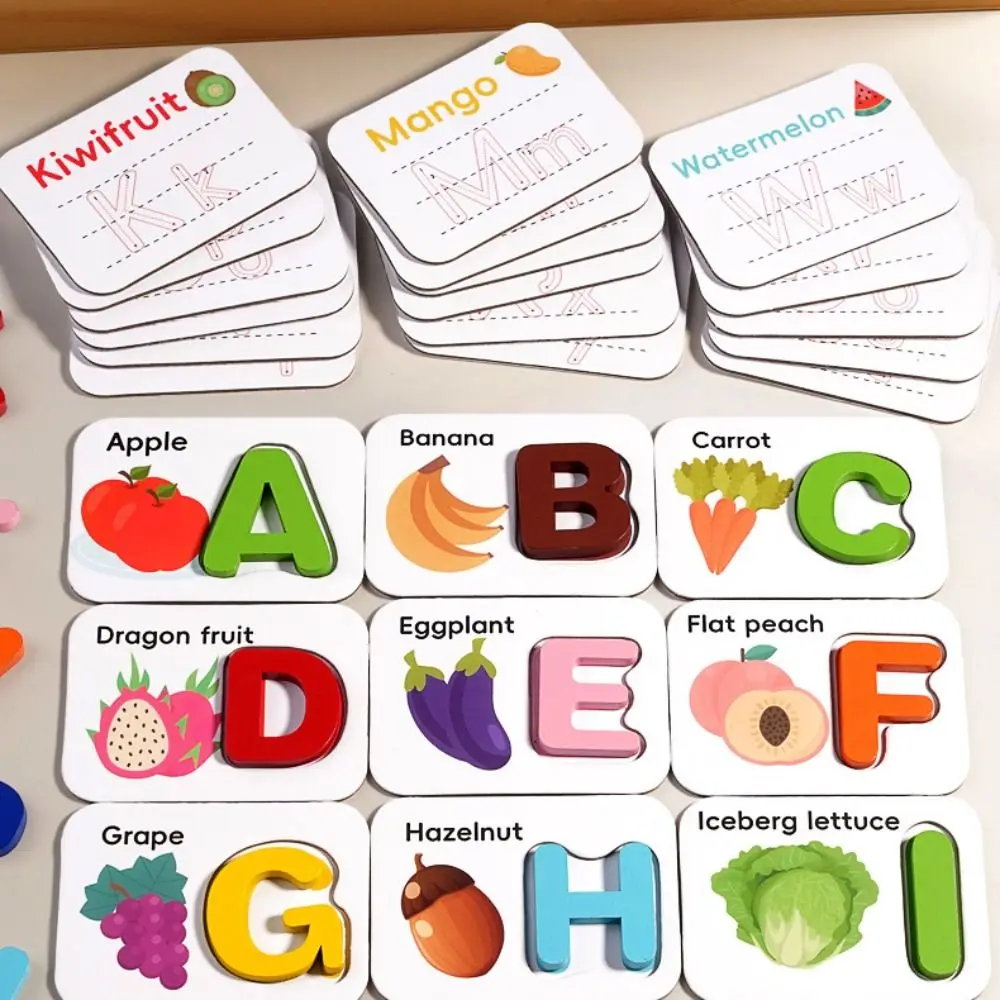 مجموعة بطاقات فلاش الأبجدية الخشبية، ألعاب ألغاز تعليمية للتمرين باللغة الإنجليزية، لعبة الذاكرة المعرفية الرائعة المصغرة #1