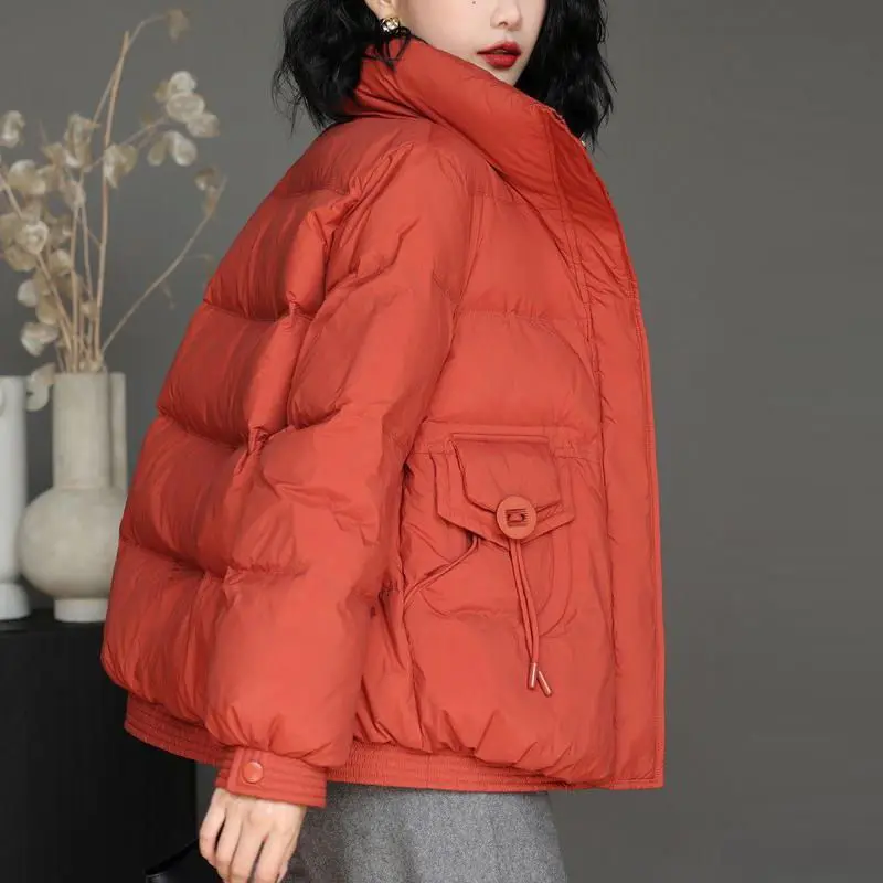 

New Chinese Sle Artistic White Du down Jaet Women's Slim Fit Warm Cold Resistant Stand Collar All Season Long Sve Zi...