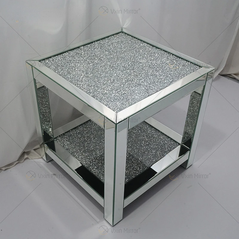 Mirror coffee table, broken diamond decorative surface, coffee table, glass furniture, square edge, a few luxuries, modern desk