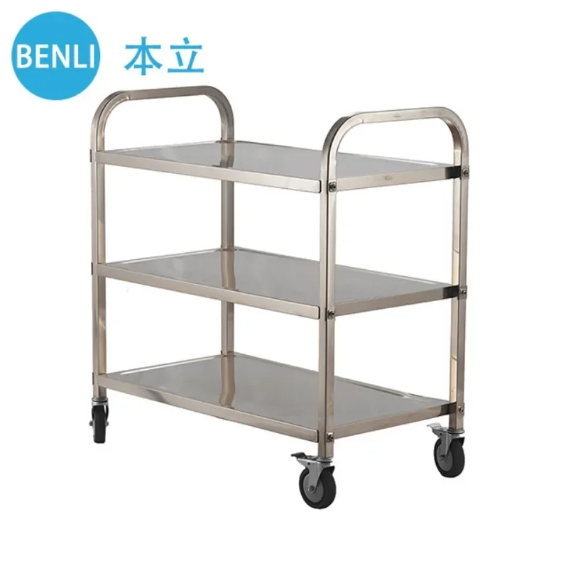 Stainless steel food delivery cart, bowl collection cart, hotel restaurant trolley, three-layer kitchen mobile serving cart