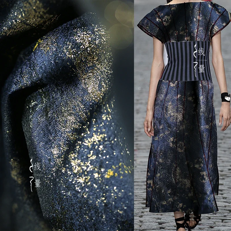 Light Retro Navy Blue Light Jacquard Fabric Creative Three-dimensional Dark Grain Texture Han Clothing Designer Fabrics