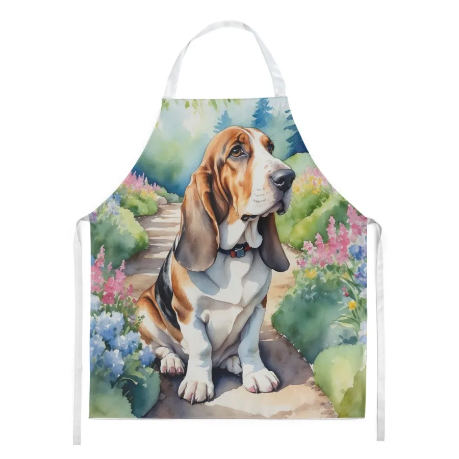 

Фартук Basset Hound Spring Garden для приготовления пищи, кухонный сервер, поделки для выпечки, садоводство для взрослых, женщин и мужчин, унисекс, большой многоцветный