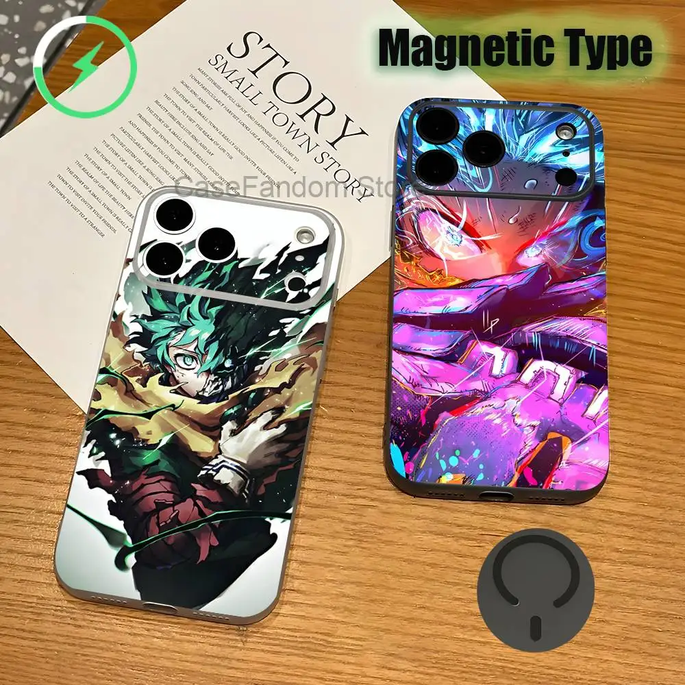 

D-Deku Anime I-Izuku M-MidoriyaS For iPhone 17,16,15,14,13,12Pro,Max,Plus Magnetic Wireless Charging Transparent gray Phone Case