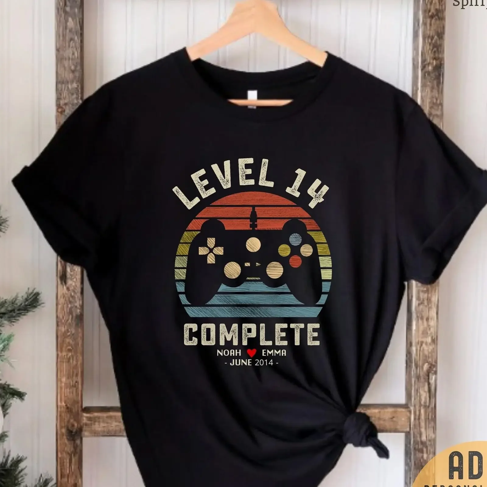 14th Anniversary Gamer T Shirt Level 14 Complete Personalized  vintage Washed Unisex Stylish Casual Comfortable