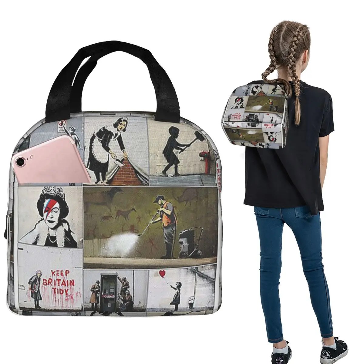 

Товары Бэнкси, термосумка для обедов с изображением монтажа картин Бэнкси, для женщин и детей, герметичные контейнеры для еды, термосумка-тоут для обедов