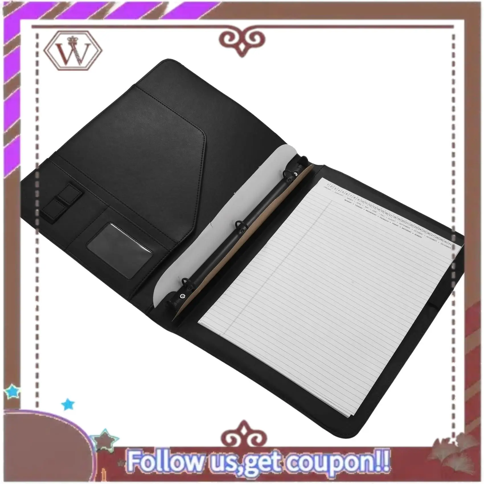 ABBG-A4 Leather 3 Ring Portfolio Binder Business Binder Padfolio With Notebook Pad For Interview & Business