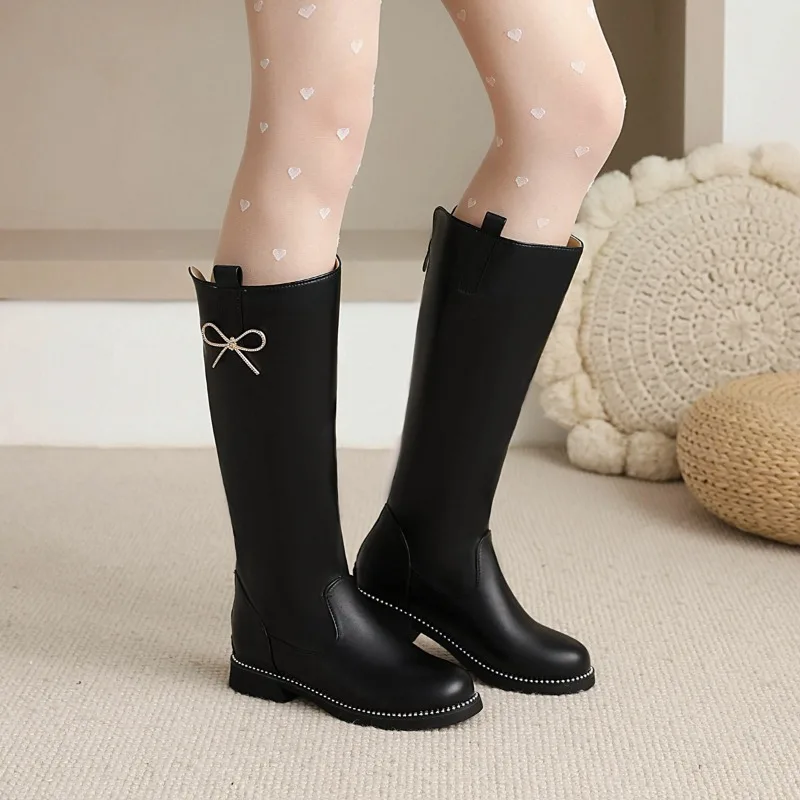 New Fashion Children Shoes Girls Fashion Butterfly Bow Knee High Boots Winter Plush Princess Boots Knight Shoes Botines