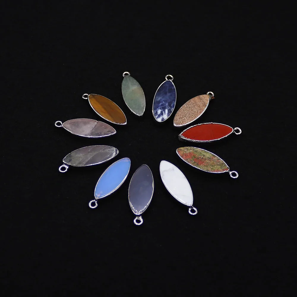 

Classic Light Luxury Natural Stone Polished Marquise Shaped Silver-Plated Wrapped Edge Single Hole Pendant DIY Accessory Making