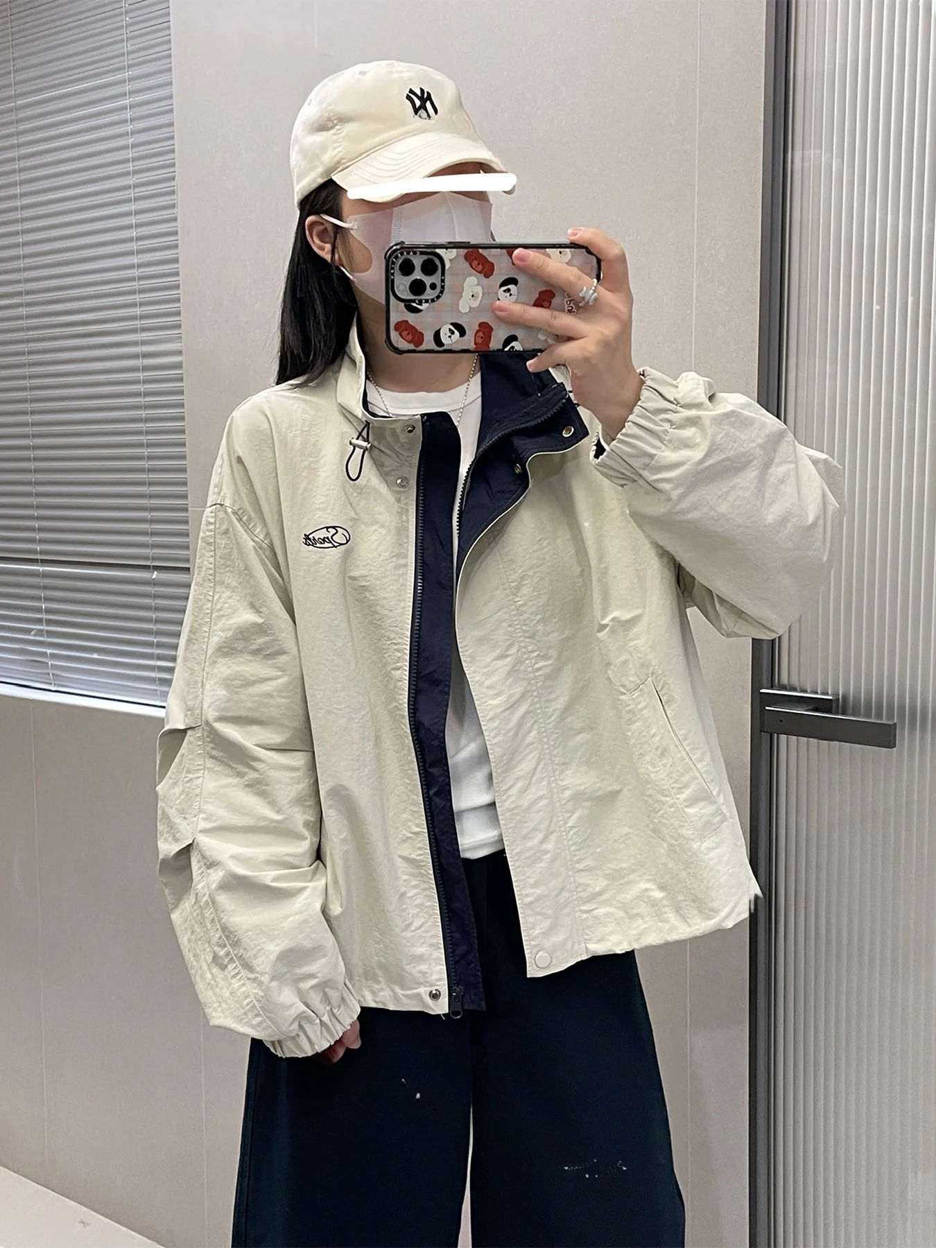

Faionable Contrast Color Embroidery Baseball Jaet Zipper Stand Collar Women's Coat Cool Haome Patchwork Workwear Jaet