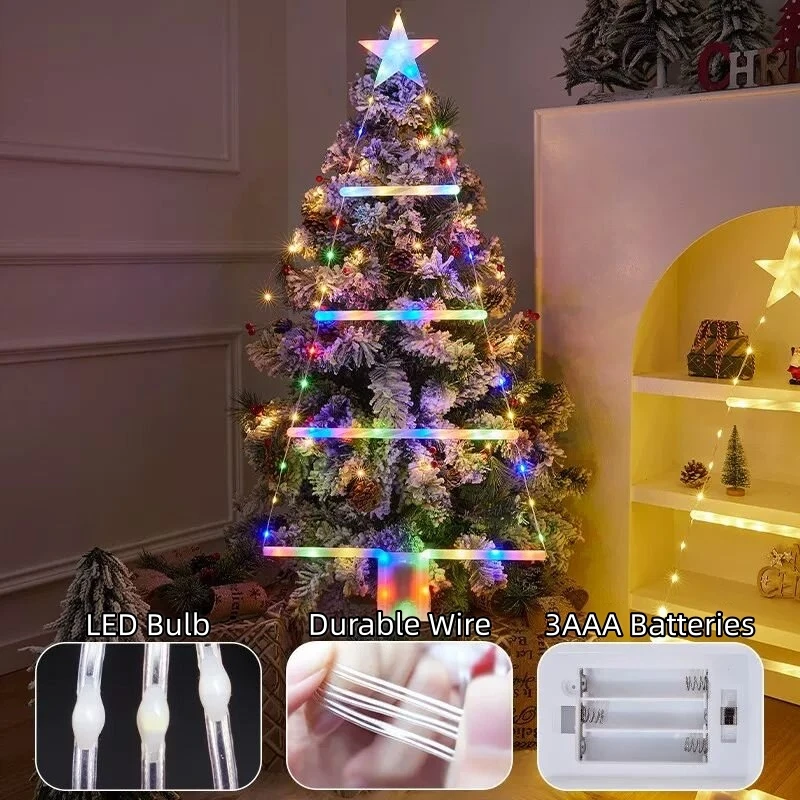 Christmas Tree Ladder Lights LED Warm White Multicolor Battery Operated 3AAA 8 Modes Xmas Tree Home Holiday Decor