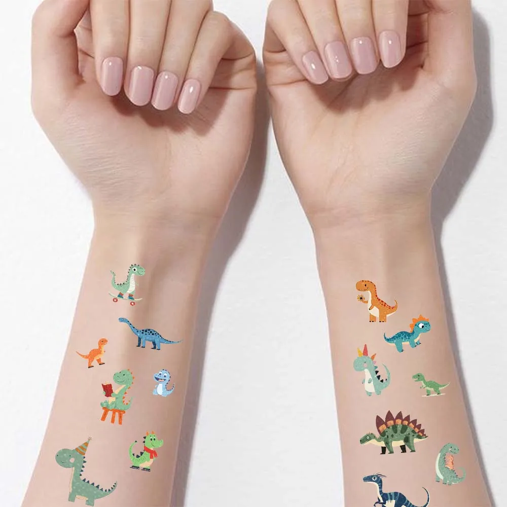 10 pçs/set glitter dinossauro tatuagem adesivo festa de aniversário suprimentos adesivos decorações melhores presentes para meninos e meninas