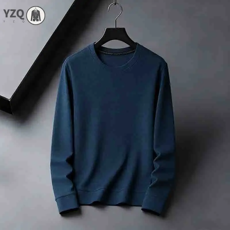 Men's Cream Crew Neck Long Sleeve Knit Sweater Home & Office Dual-use Casual Formal Top