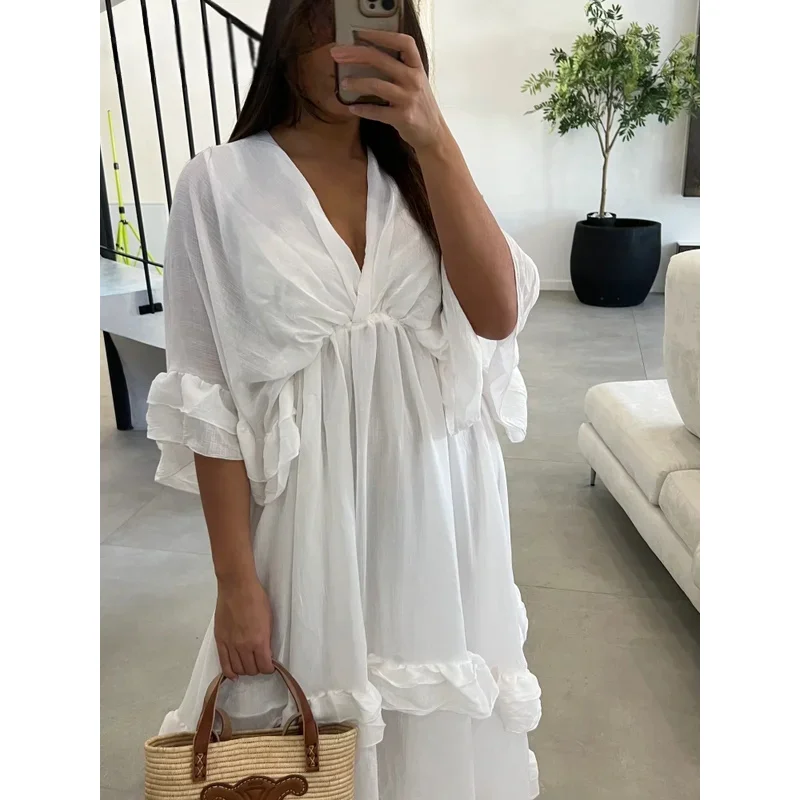 JINIA Women's Beaded Wide Leg Pants Streetwear Trousers with Patchwork Pockets SS25 Boho Summer Pants Button Zipper Design